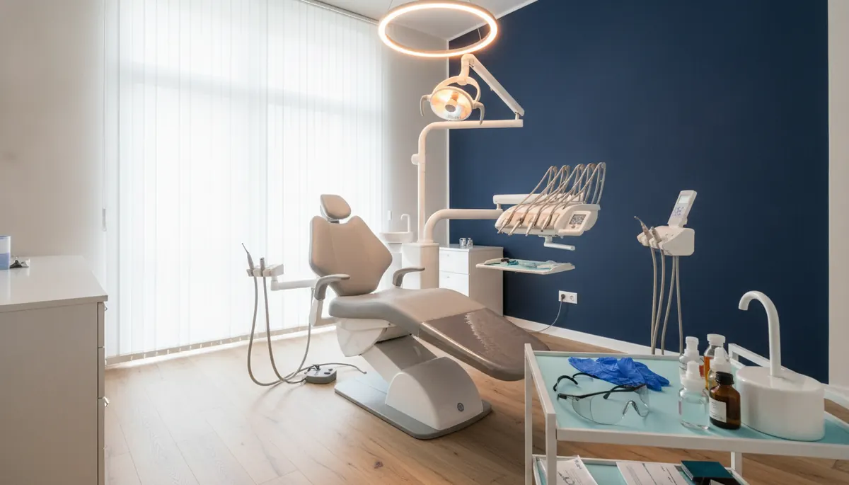 Plante folosite ca remedii, usturoi și cuișoare, lângă o trusă de consultație stomatologică