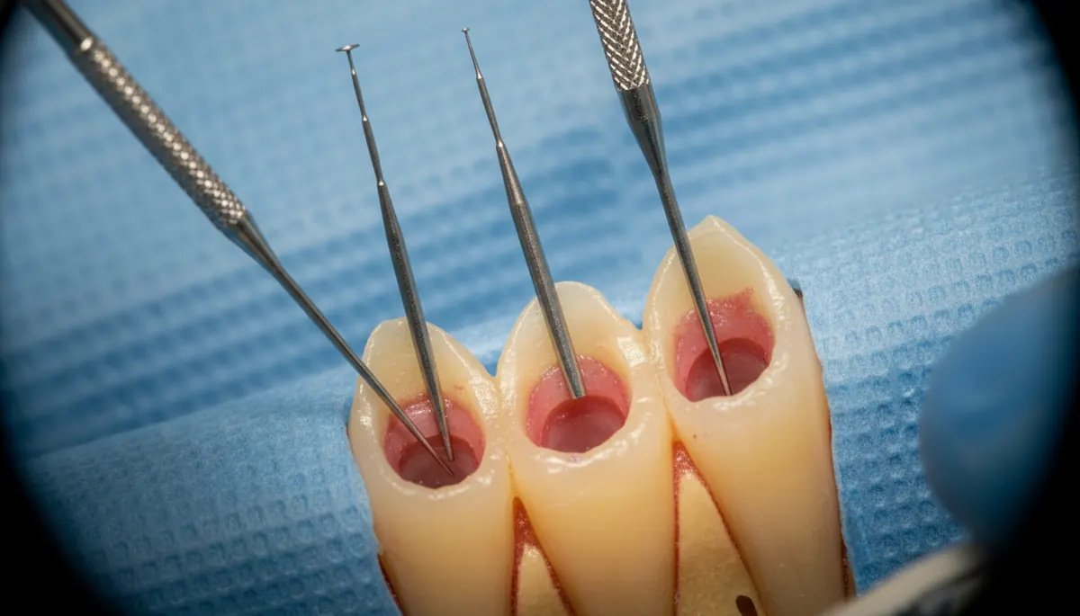 Vedere microscopică a canalelor radiculare în timpul tratamentului endodontic
