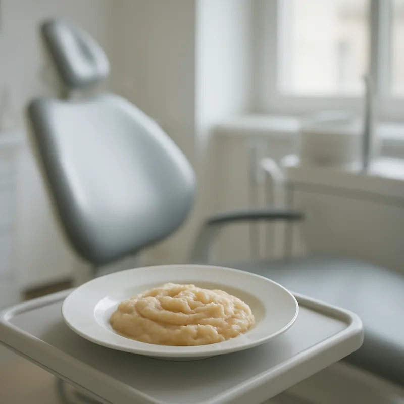 Farfurie cu alimente de consistență moale, prima treaptă de mese pentru purtătorii de proteză dentară nouă