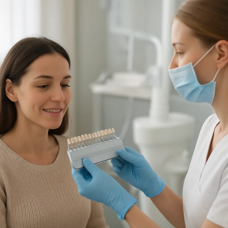 Alegerea culorii fațetelor dentare fără șlefuire cu cheia de culori, în cabinetul