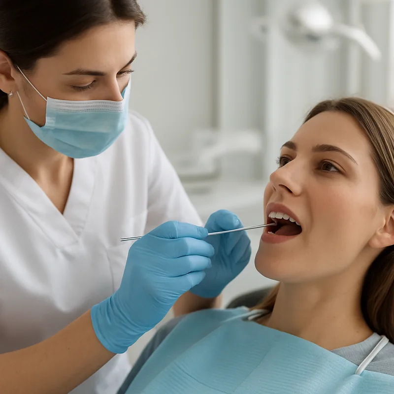 Sondă parodontală care măsoară adâncimea pungii la reevaluarea după chiuretajul parodontal, cabinetul stomatologic