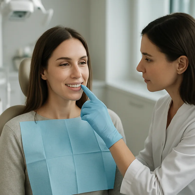 Mock-up din compozit reversibil aplicat pe dinții frontali la consultația de planificare a fațetelor dentare