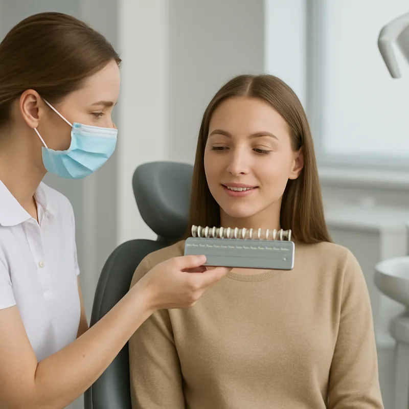 Alegerea culorii fațetelor dentare cu cheia de nuanțe, înainte de proba finală