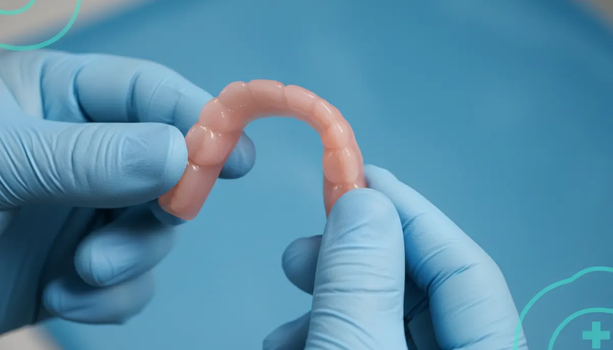 Medic stomatolog verifică adaptarea unei proteze din silicon