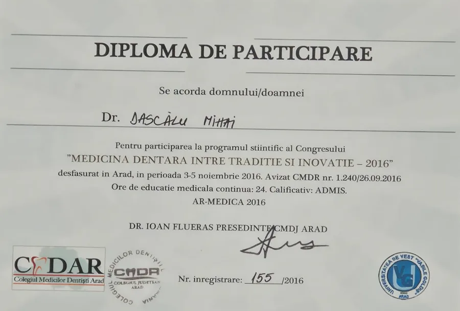 Colegiul Medicilor Dentiști Arad, AR-MEDICA · medicina dentară între tradiție și inovație (24 ore EMC) (Arad, 2016)