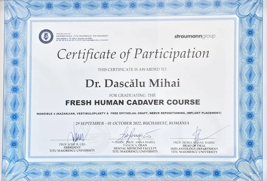 Titu Maiorescu University · Straumann, Fresh Human Cadaver Course · Mandible 4 (repoziționare nerv, plasare implant) (București, 2022)