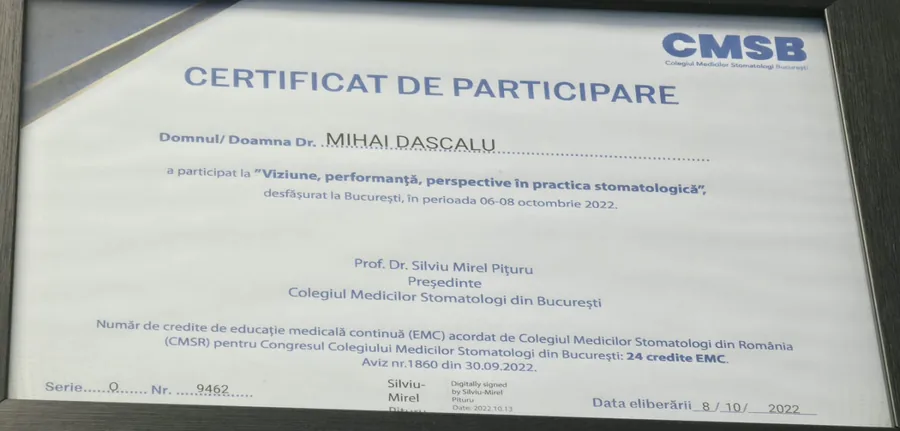 Colegiul Medicilor Stomatologi București, Viziune, performanță, perspective în practica stomatologică (24 credite EMC) (București, 2022)
