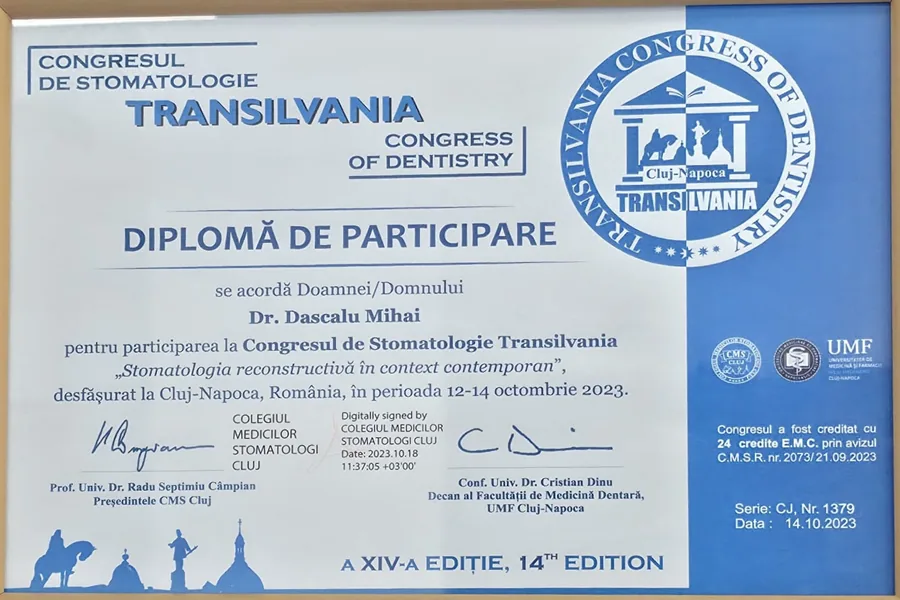 Congresul de Stomatologie Transilvania, Stomatologia reconstructivă în context contemporan (24 credite EMC) (Cluj-Napoca, 2023)