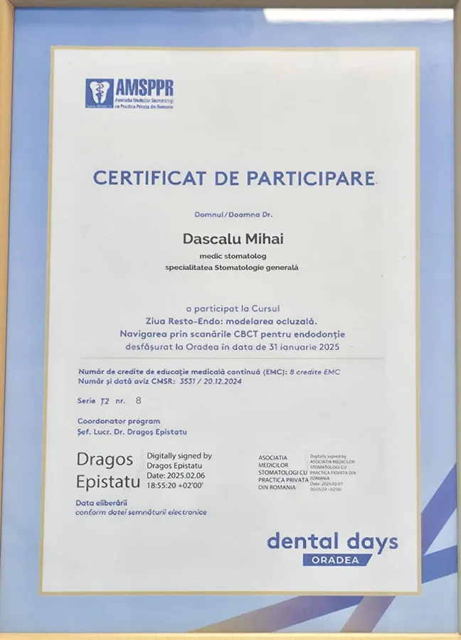 AMSPPR · Dental Days Oradea, Ziua Resto-Endo · modelarea ocluzală și CBCT în endodonție (Oradea, 2025)