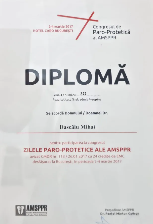 AMSPPR, Congresul de Paro-Protetică · Zilele paro-protetice ale AMSPPR (24 credite EMC) (București, 2017)