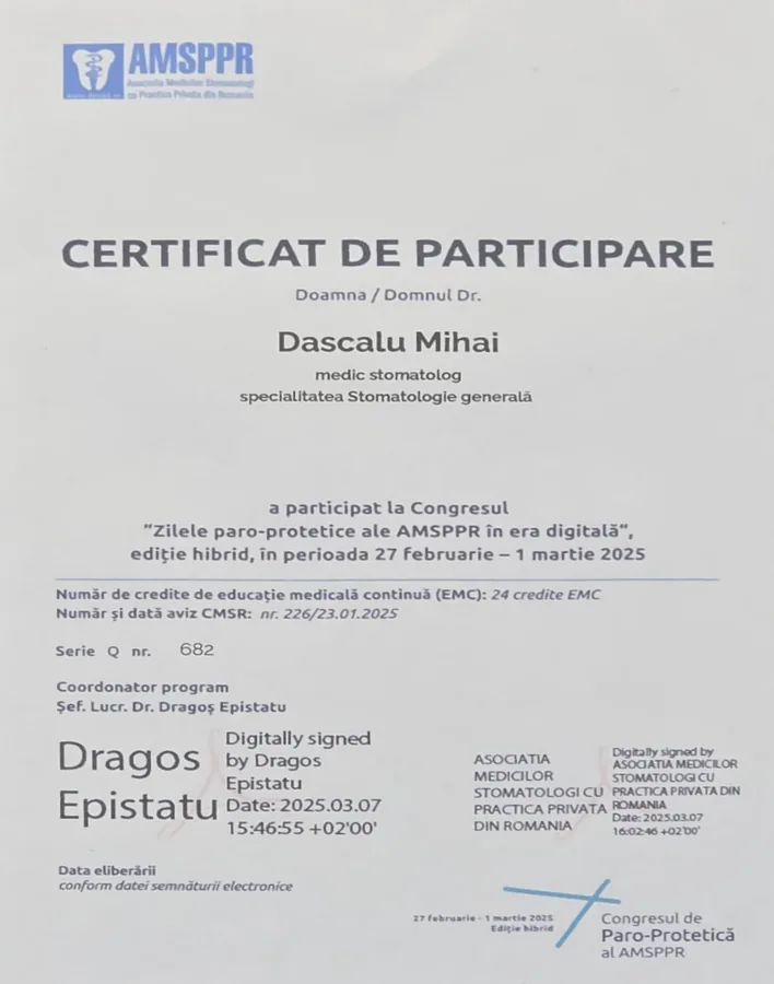 AMSPPR, Zilele paro-protetice ale AMSPPR în era digitală (24 credite EMC) (București, 2025)