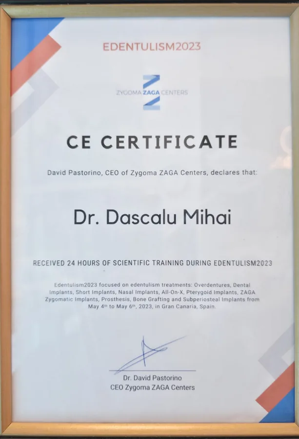 Zygoma ZAGA Centers, CE Certificate · Edentulism 2023, implanturi zigomatice și subperiostale (24h) (Gran Canaria, Spania, 2023)